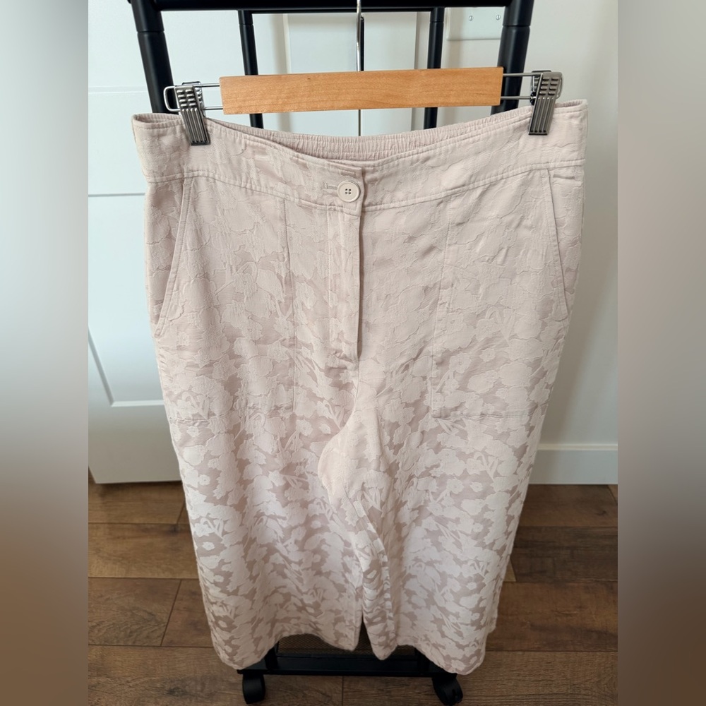 Light Blush Floral Jacquard Wide Leg Pants